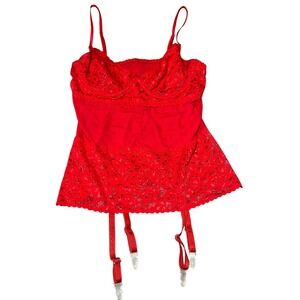 Escante Lingerie Top Womens Large Red Lace Garter Straps Suspender Adjustable